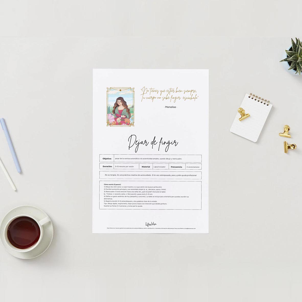 Ficha “Dejar de fingir” (PDF) – Autocuidado creativo con arte